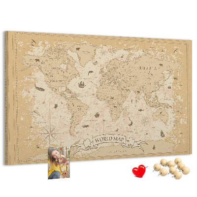 Tablica korkowa Starożytna mapa świata z detalami geograficznymi