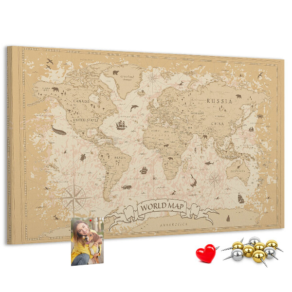 Tablica korkowa Starożytna mapa świata z detalami geograficznymi