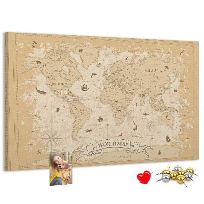 Tablica korkowa Starożytna mapa świata z detalami geograficznymi