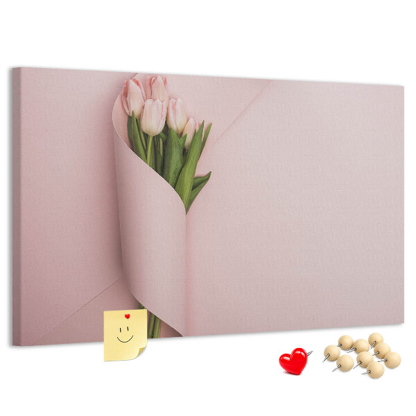 Tablica korkowa Delikatne tulipany w różowym tle