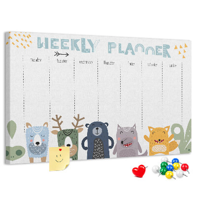 Tablica korkowa z nadrukiem Kolorowy planner tygodniowy z zwierzętami