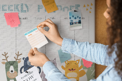 Tablica korkowa z nadrukiem Kolorowy planner tygodniowy z zwierzętami