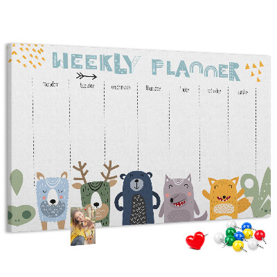 Tablica korkowa z nadrukiem Kolorowy planner tygodniowy z zwierzętami