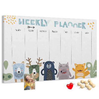Tablica korkowa z nadrukiem Kolorowy planner tygodniowy z zwierzętami