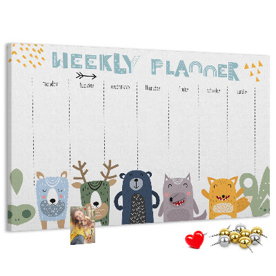 Tablica korkowa z nadrukiem Kolorowy planner tygodniowy z zwierzętami