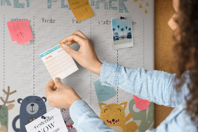 Tablica korkowa z nadrukiem Kolorowy planner tygodniowy z zwierzętami