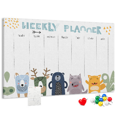 Tablica korkowa z nadrukiem Kolorowy planner tygodniowy z zwierzętami