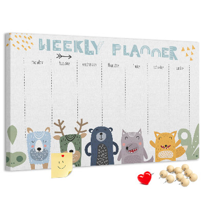 Tablica korkowa z nadrukiem Kolorowy planner tygodniowy z zwierzętami