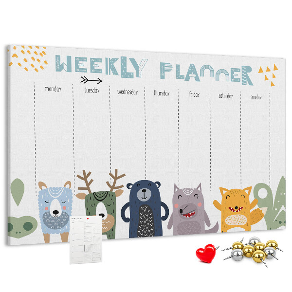 Tablica korkowa z nadrukiem Kolorowy planner tygodniowy z zwierzętami