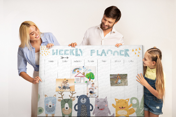 Tablica korkowa z nadrukiem Kolorowy planner tygodniowy z zwierzętami