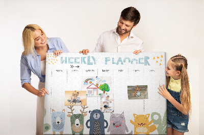 Tablica korkowa z nadrukiem Kolorowy planner tygodniowy z zwierzętami