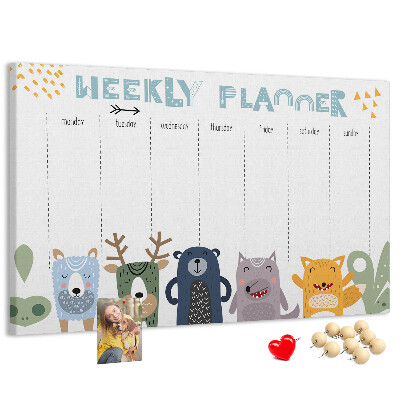 Tablica korkowa z nadrukiem Kolorowy planner tygodniowy z zwierzętami