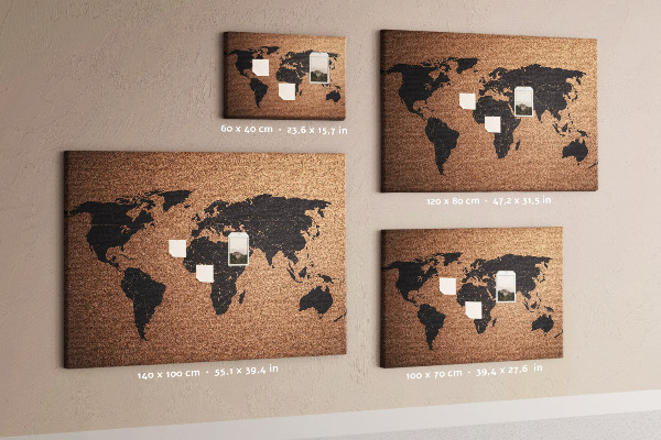Tablica korkowa ozdobna Mapa świata na korkowej tablicy.
