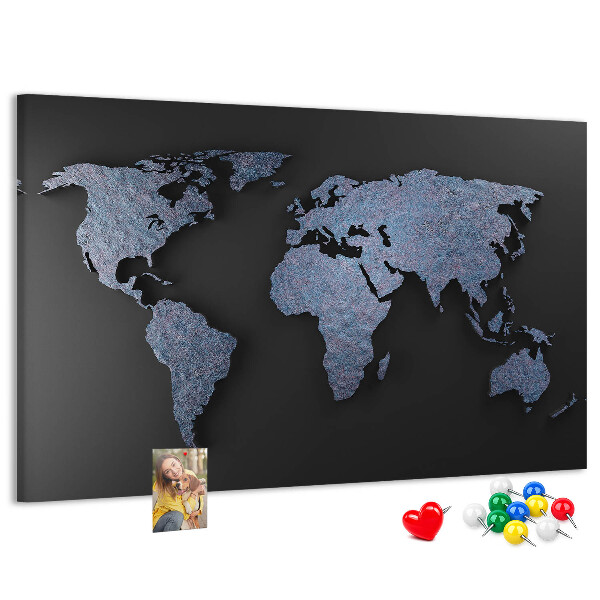 Tablica korkowa Mapa świata w odcieniach niebieskiego.