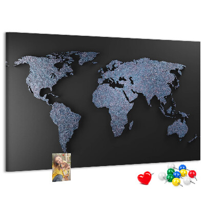 Tablica korkowa Mapa świata w odcieniach niebieskiego.