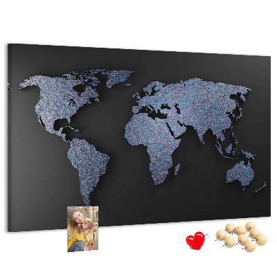 Tablica korkowa Mapa świata w odcieniach niebieskiego.
