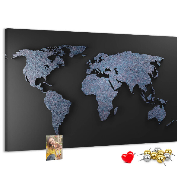 Tablica korkowa Mapa świata w odcieniach niebieskiego.