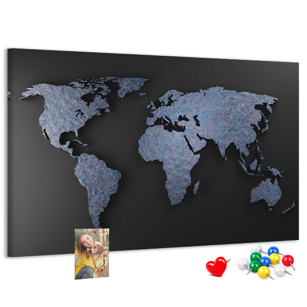 Tablica korkowa Mapa świata w odcieniach niebieskiego.