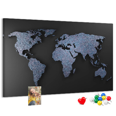 Tablica korkowa Mapa świata w odcieniach niebieskiego.