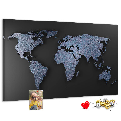 Tablica korkowa Mapa świata w odcieniach niebieskiego.