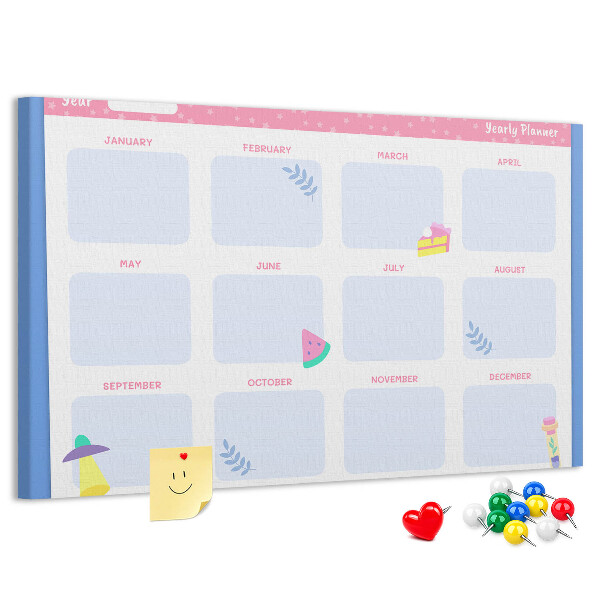 Tablica korkowa z nadrukiem Kolorowy roczny planner z motywem owoców