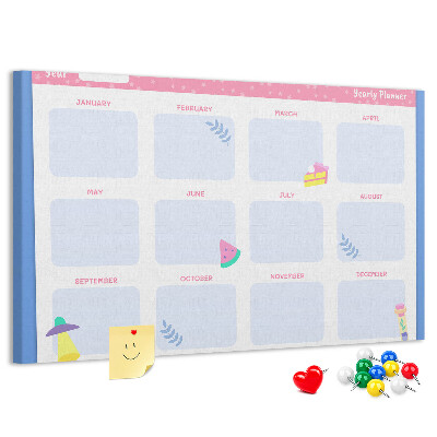 Tablica korkowa z nadrukiem Kolorowy roczny planner z motywem owoców