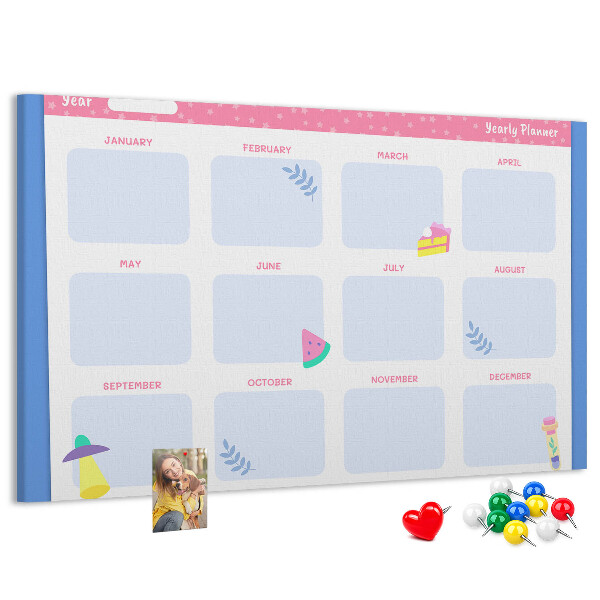 Tablica korkowa z nadrukiem Kolorowy roczny planner z motywem owoców
