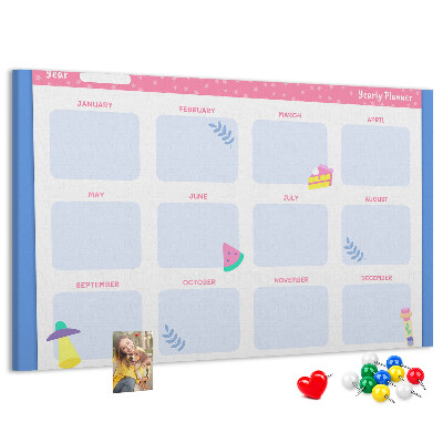 Tablica korkowa z nadrukiem Kolorowy roczny planner z motywem owoców