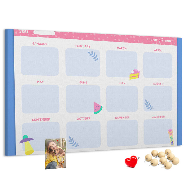 Tablica korkowa z nadrukiem Kolorowy roczny planner z motywem owoców