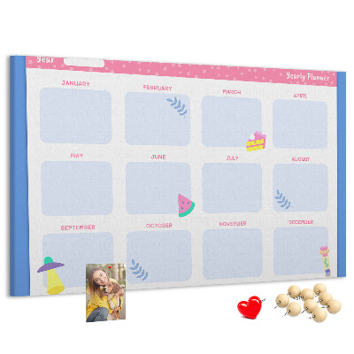Tablica korkowa z nadrukiem Kolorowy roczny planner z motywem owoców