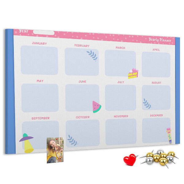 Tablica korkowa z nadrukiem Kolorowy roczny planner z motywem owoców