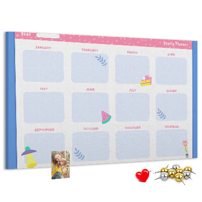 Tablica korkowa z nadrukiem Kolorowy roczny planner z motywem owoców