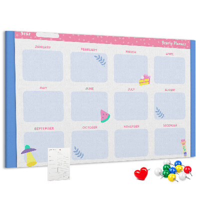 Tablica korkowa z nadrukiem Kolorowy roczny planner z motywem owoców