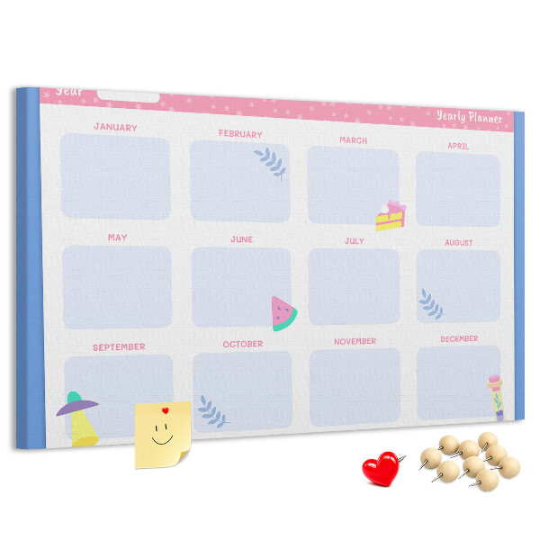 Tablica korkowa z nadrukiem Kolorowy roczny planner z motywem owoców