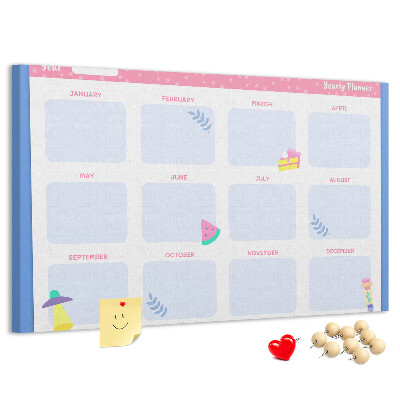 Tablica korkowa z nadrukiem Kolorowy roczny planner z motywem owoców