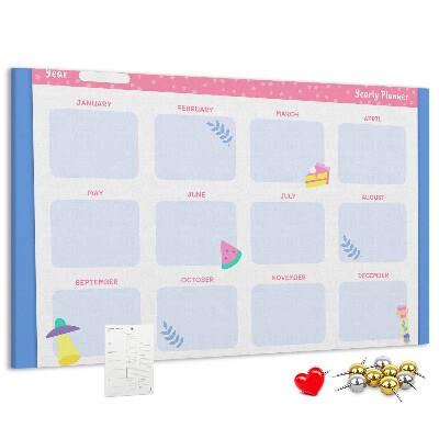 Tablica korkowa z nadrukiem Kolorowy roczny planner z motywem owoców
