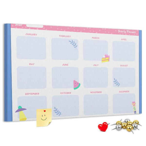 Tablica korkowa z nadrukiem Kolorowy roczny planner z motywem owoców