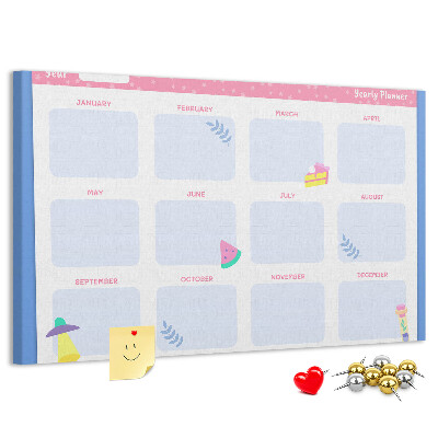 Tablica korkowa z nadrukiem Kolorowy roczny planner z motywem owoców