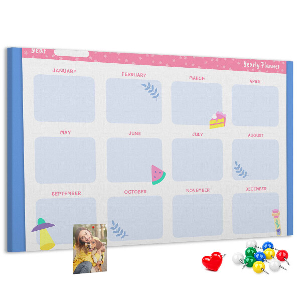 Tablica korkowa z nadrukiem Kolorowy roczny planner z motywem owoców