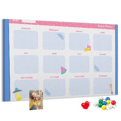 Tablica korkowa z nadrukiem Kolorowy roczny planner z motywem owoców