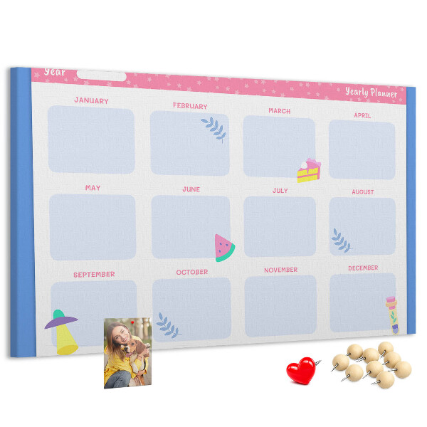 Tablica korkowa z nadrukiem Kolorowy roczny planner z motywem owoców