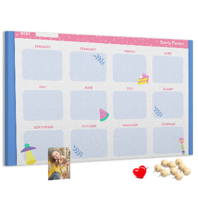 Tablica korkowa z nadrukiem Kolorowy roczny planner z motywem owoców