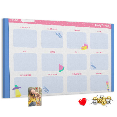 Tablica korkowa z nadrukiem Kolorowy roczny planner z motywem owoców