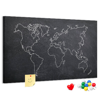 Tablica korkowa Mapa świata na tle tablicy kredowej