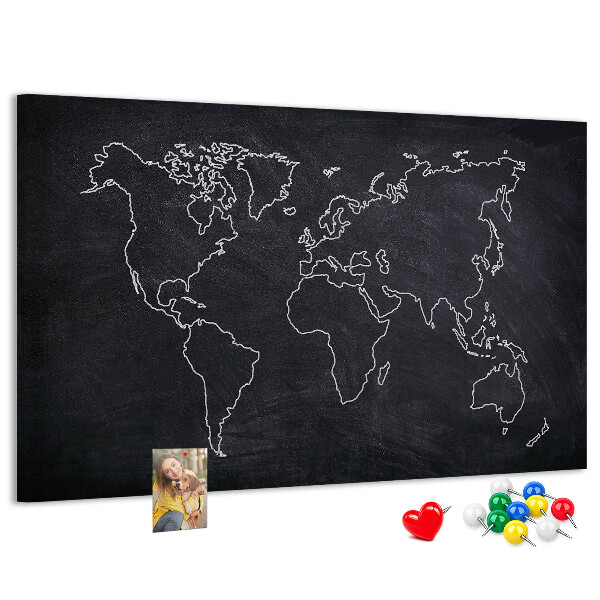 Tablica korkowa Mapa świata na tle tablicy kredowej