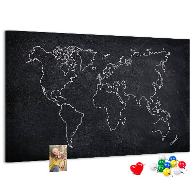 Tablica korkowa Mapa świata na tle tablicy kredowej
