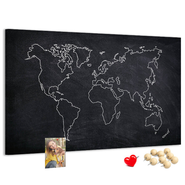 Tablica korkowa Mapa świata na tle tablicy kredowej