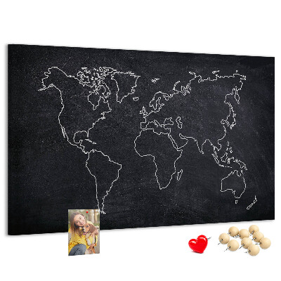 Tablica korkowa Mapa świata na tle tablicy kredowej