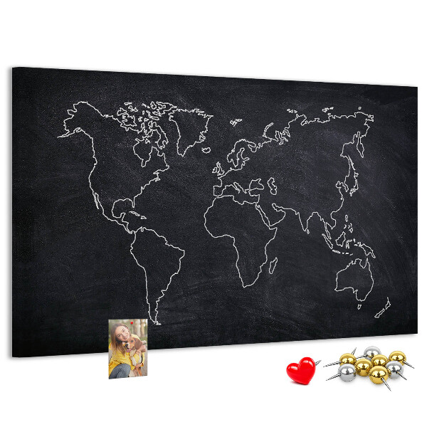 Tablica korkowa Mapa świata na tle tablicy kredowej