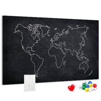 Tablica korkowa Mapa świata na tle tablicy kredowej